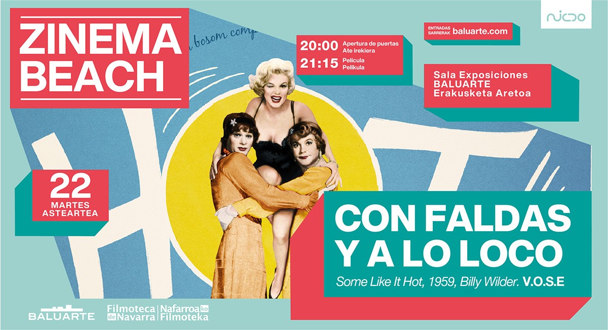 Cartel Cine en la playa de baluarte, película con faldas y a lo loco.
